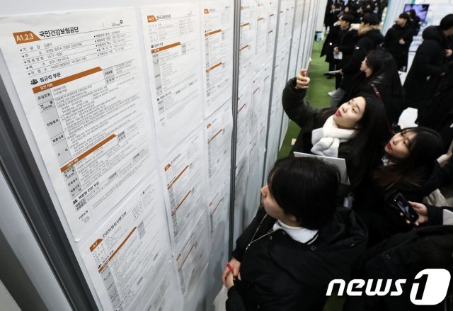 한 채용 박람회에서 취업준비생들이 채용 게시판을 살펴보고 있다.(뉴스1 DB)© News1