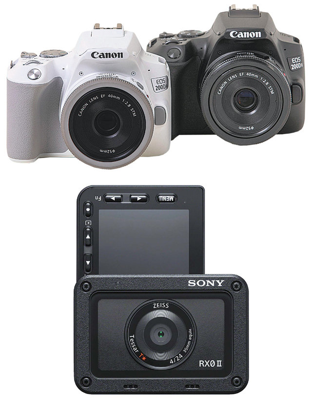 7일 국내에 정식 출시된 캐논의 ‘EOS 200D II’(위 사진)와 지난달 초 판매를 시작한 소니의 ‘RX0 II’ 카메라는 
무게가 가볍고 혼자 촬영하는 것에 적합한 기능을 넣어 1인 유튜버와 브이로거의 눈길 끌기에 나섰다. 각 사 제공