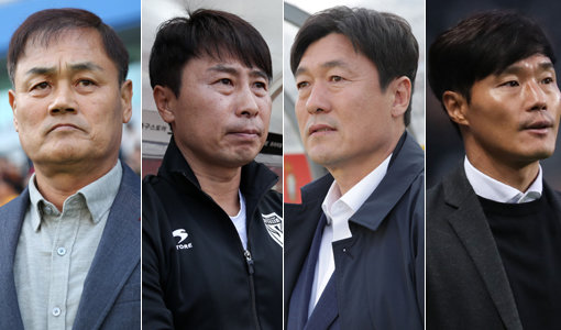 1995년부터 1998년까지 부천 유공을 이끌었던 발레리 니폼니시 감독의 제자들이 최근 각 팀의 수장을 맡으면서 K리그에 ‘니폼니시 축구’가 회자되고 있다. 선수와 코치로 니폼니시 축구를 경험한 최윤겸 제주 유나이티드 감독과 김기동 포항 스틸러스 감독, 이임생 수원 삼성 감독, 남기일 성남FC 감독(왼쪽부터). 사진제공｜한국프로축구연맹