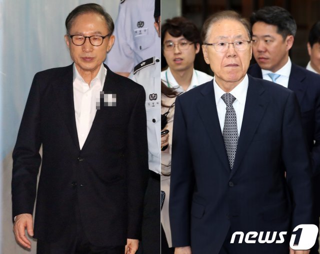 이명박 전 대통령(왼쪽)과 김백준 전 청와대 총무기획관. 2018.6.7/뉴스1 © News1