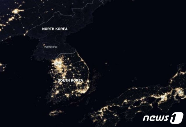 북한 야간 불빛 위성사진 <출처=휴먼 프로그레스 트위터>