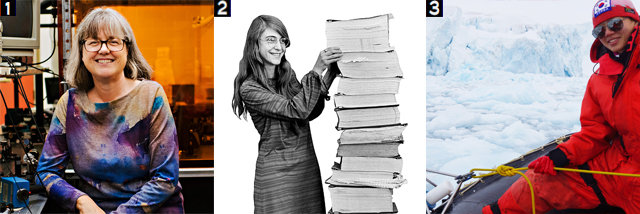 [1]2018년 노벨 물리학상 여성 수상자인 도나 스트리클런드 교수. [2]1969년, 마거릿 해밀턴이 자신의 팀과 함께 만든 컴퓨터 프로그램 코드 옆에 서 있다. 1960년대 말에는 프로그램을 만들 때 코드를 컴퓨터에 입력하는 것이 아니라 직접 손으로 써야 했다. [3]남극해에서 연구 중인 전미사 연구원. 바닷속 미세조류를 찾기 위해 고무보트에서 바닷물을 채취하고 있다. ⓒUniversity of Waterloo·ⓒ위키미디어·ⓒ전미사