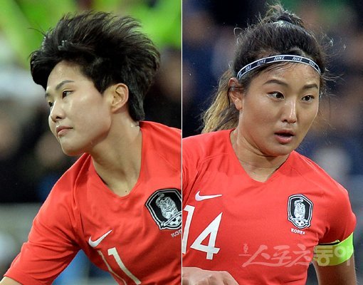 한국 여자 축구대표팀 지소연(왼쪽)-조소현. 스포츠동아DB