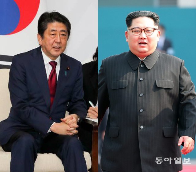 아베 신조 일본 총리(왼쪽)와 김정은 북한 국무위원장. 동아일보 DB