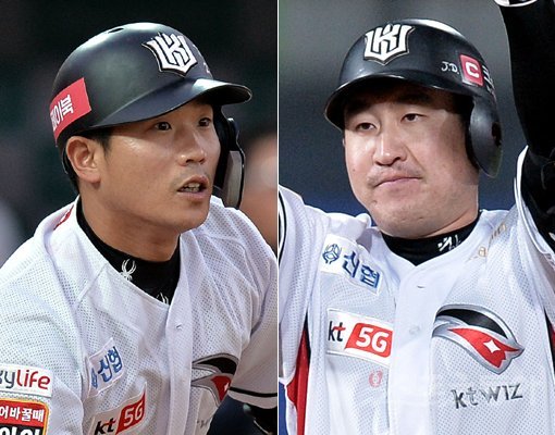 KT 박경수(왼쪽)-유한준. 수원｜김민성 기자 marineboy@donga.com
