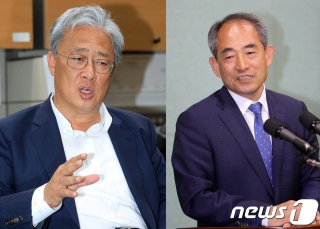 전북 정읍고창 총선에 출마하는 유성엽 민주평화당 국회의원과 윤준병 전 서울시 부시장./뉴스1