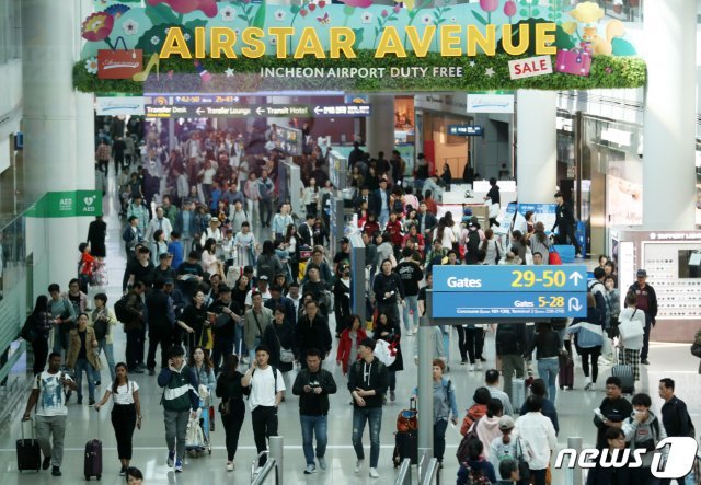 인천국제공항 면세점이 여행객들로 북적이고 있다. © News1