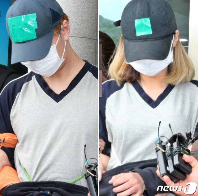 7일 오후 인천 미추홀구 미추홀경찰서에서 생후 7개월 여자아이를 아파트에 방치해 숨지게 한 혐의를 받는 부모 A(21·왼쪽)씨와 B(18)양이 구속 전 피의자심문(영장실질심사)을 받기 위해 인천지방법원으로 이송되고 있다. 2019.6.7/뉴스1 © News1