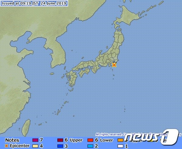 일본 지바현 남동쪽에서 규모 5.5 추정 지진이 발생했다. <출처=일본 기상청> © 뉴스1