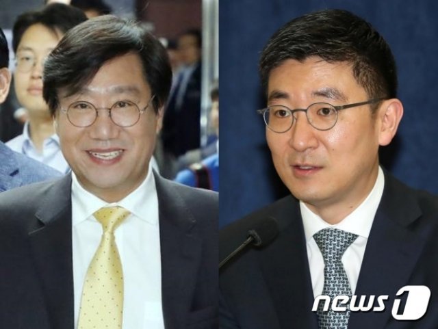 양정철 민주연구원장(왼쪽)과 김세연 여의도연구원장. © 뉴스1