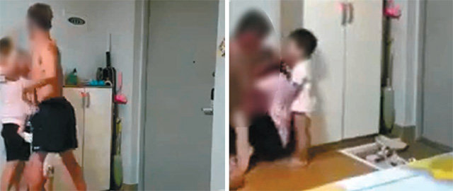 한국인 남성이 두 살배기 아들 앞에서 베트남 출신 이주여성 아내를 때리는 장면이 찍힌 동영상 장면. 뉴스1