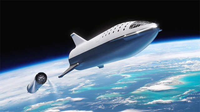 미국의 민간우주기업 스페이스X가 개발 중인 대형발사체 ‘빅팰컨로켓(BFR)’의 상상도. 스페이스X 제공