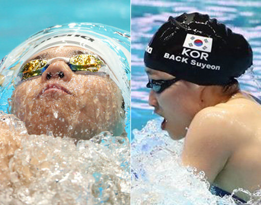 이주호(왼쪽)-백수연. 사진제공｜2019 광주세계수영선수권대회 조직위원회