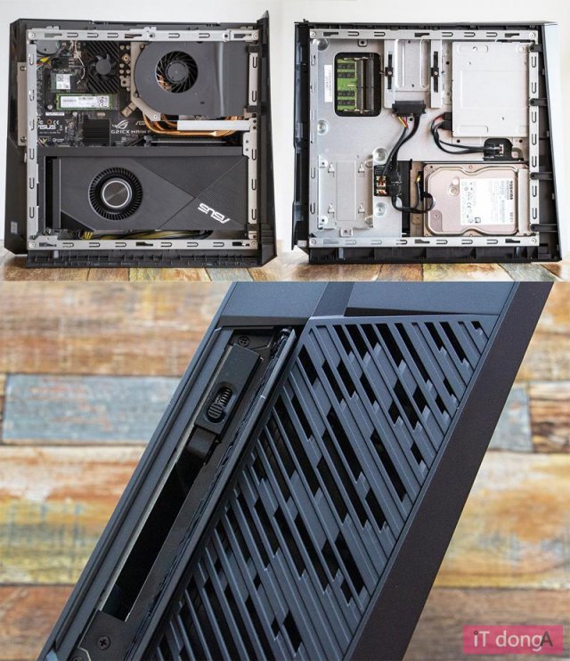 에이수스 ROG 허리케인 G21 내부 구조. 매우 특수한 형태다. (출처=IT동아)