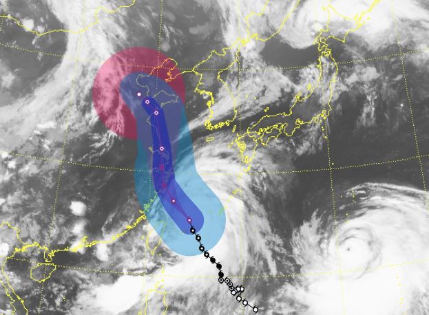 제9호 태풍 ‘레끼마’(Lekima)의 예측 경로를 나타난 위성사진. 기상청 제공