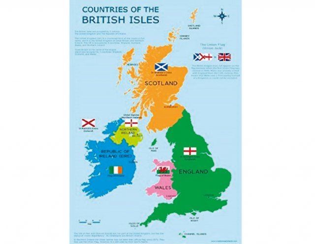 영국(그레이트 브리튼과 북아일랜드 연합왕국) 지도.
