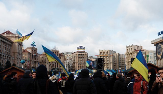 2013년 우크라이나 키예프 시민들이 러시아에 반발하는 시위를 하고 있다. [신화=뉴시스]
