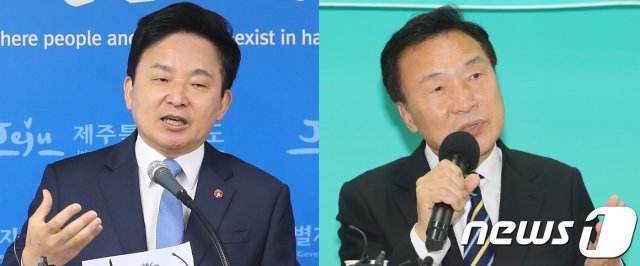 원희룡 제주도지사(왼쪽)과 손학규 바른미래당 대표.© 뉴스1