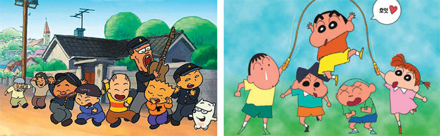만화 ‘검정고무신’(왼쪽 사진)과 ‘짱구는 못 말려’. 다양한 에피소드를 통해 가족애와 우정 등을 다루며 세대를 초월해 공감을 불러일으키고 있다. CJ ENM 제공