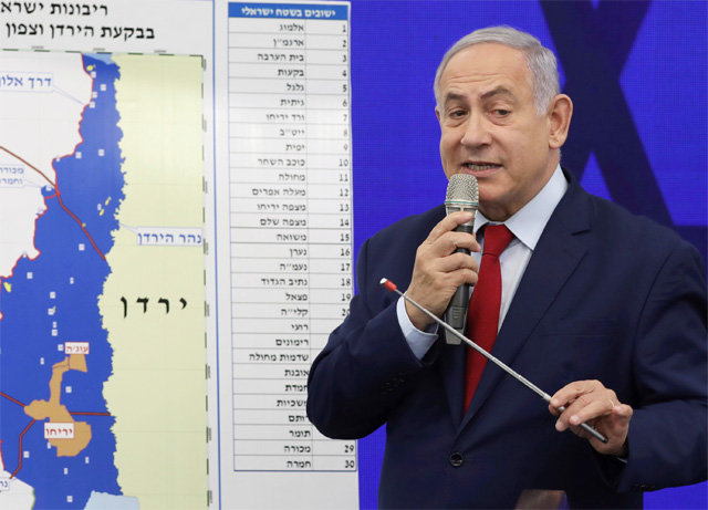 베냐민 네타냐후 이스라엘 총리는 10일 텔아비브에서 열린 기자회견에서 “총선 승리 시 요르단강 서안지구의 유대인 정착촌을 합병하겠다”고 밝혔다. 텔아비브=AP 뉴시스
