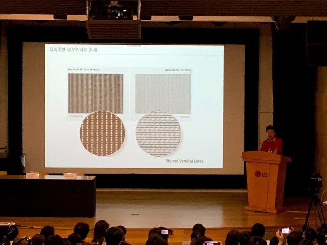 디스플레이 차이에 따른 화질 자이를 언급 중인 백선필 LG전자 TV상품기획전략담당(팀장). (출처=IT동아)