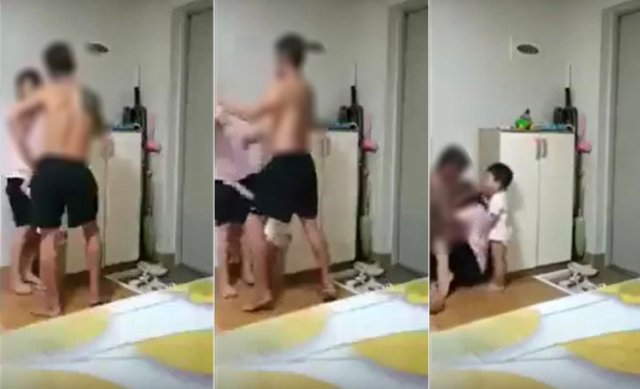 한국인 남편이 자녀 앞에서 베트남인 아내를 무차별 폭행하는 장면이 찍힌 동영상. 7월 초 사회관계망서비스(SNS)를 통해 유포돼 화제가 됐다. [SNS 캡처]