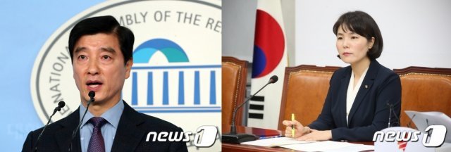 이해식 더불어민주당 대변인, 전희경 자유한국당 대변인(왼쪽부터).사진=뉴스1