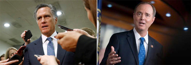 도널드 트럼프 미국 대통령이 분노를 발산하는 두 정치인. 공화당의 밋 롬니 상원의원(왼쪽 사진)과 애덤 시프 하원 정보위원장은 독설을 듣느라 귀가 따가울 지경이다. 사진 출처 워싱턴포스트·CNN 웹사이트