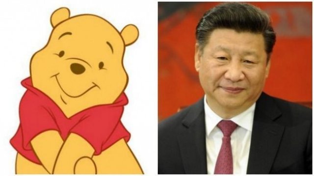 디즈니 만화 캐릭터 곰돌이 푸와 시진핑 중국 국가주석. 곰돌이 푸는 시 주석과 닮았다는 이유로 중국 당국의 검열을 받고 있다. © 뉴스1
