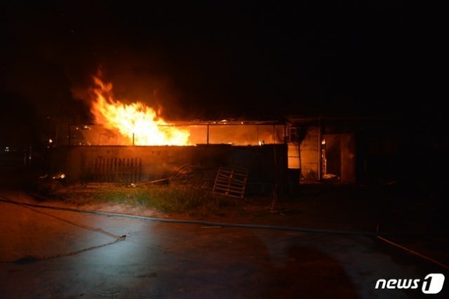 지난 10일 천안의 한 돈사에서 불이 났다.사진=뉴스1(천안동남소방서 제공)