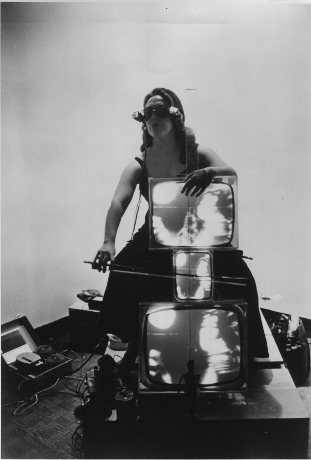 백남준 유명한 퍼포먼스 ‘TV첼로’ Charlotte Moorman with TV Cello and TV Eyeglasses 1971
Photograph, gelatin silver print
Lent by the Peter Wenzel Collection, Germany