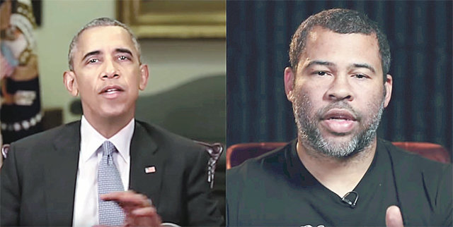 지난해 4월 버즈피드(Buzzfeed)가 공개한 버락 오바마 전 미국 대통령(58)의 딥페이크 영상 속 장면. 실제는 미국의 영화감독 조던 필(오른쪽)의 얼굴 움직임을 본떠 합성한 것이다. 버즈피드 제공