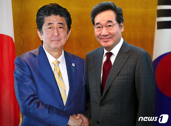 아베 일본 총리와 이낙연 총리© News1