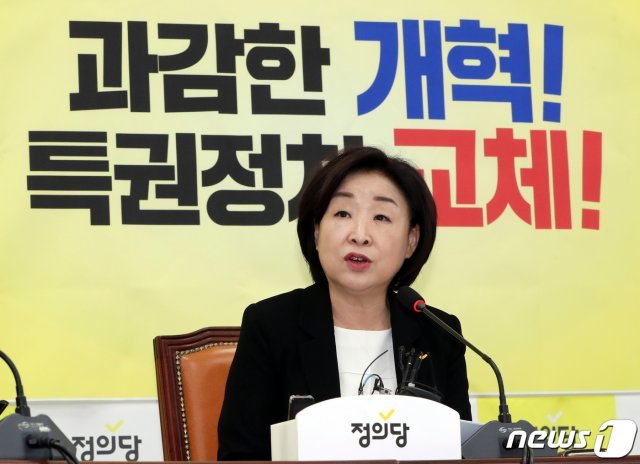 심상정 정의당 대표가 27일 서울 여의도 국회에서 당대표 취임 100일 기자간담회를 하고 있다. © News1