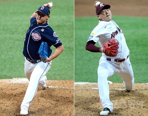 두산 이용찬(왼쪽)-키움 이승호. 스포츠동아DB