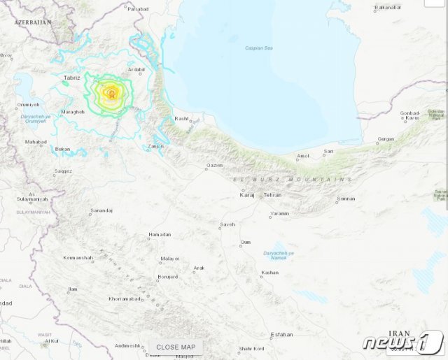 이란 지진. <출처=미국 지질조사국(USGS)> © 뉴스1