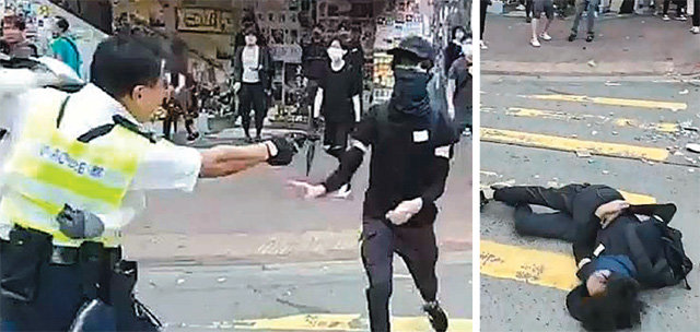 홍콩경찰, 시위대에 실탄 총격… 1명 중태