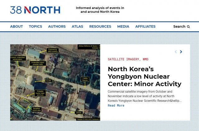 북한이 평안북도 영변 핵시설 내 원자로를 최근 가동한 징후를 발견하지 못했다고 미국의 북한전문 웹사이트 38노스가 27일(현지시간) 밝혔다. (38노스 홈페이지 캡처)© 뉴스1