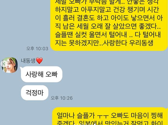 구하라의 친오빠가 SNS를 통해 공개한 사진.