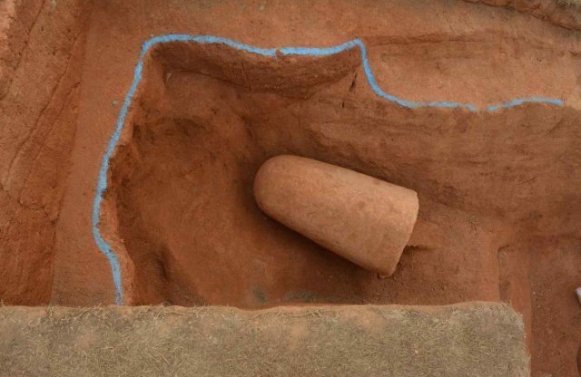 소왕묘 재발굴에서 발견된 원뿔형 묘표석. 문화재청 제공