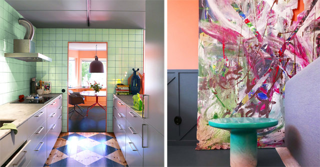 다니엘 헥셰르가 1988년 지은 자신의 아파트를 리모델링해 전 세계에 공개한 프로젝트. 부엌(왼쪽 사진)과 복도 벽을 다양한 색채와 그림, 타일로 꾸며 새롭게 디자인했다. 노트 디자인 스튜디오 제공