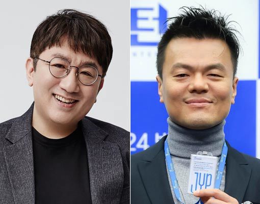 방시혁(왼쪽)-박진영. 사진제공｜빅히트엔터테인먼트·스포츠동아DB
