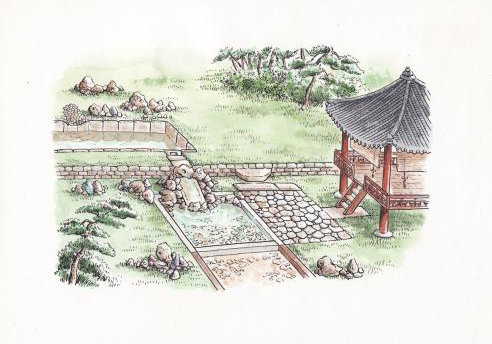 백제시대 당시 왕궁리 유적의 왕궁 정원을 상상으로 복원한 모습. 국립문화재연구소 제공
