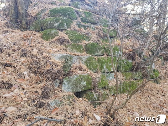 전북 장수군 산서면 봉수봉에서 발견된 봉수대 남쪽 성벽.(장수군제공) 2020.1.2 /뉴스1