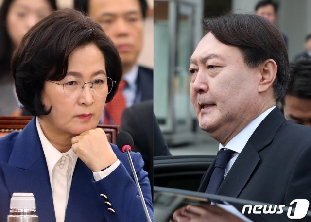 추미애 법무부 장관(왼쪽)과 윤석열 검찰총장./뉴스1 © News1