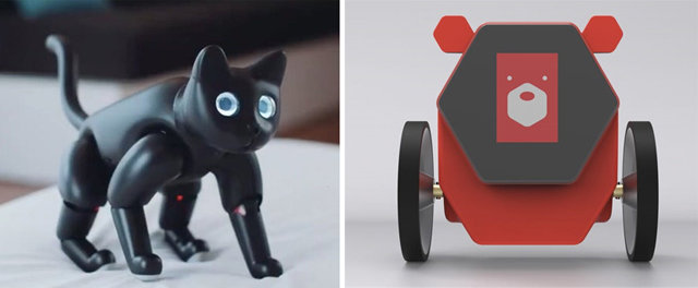 중국 엘리펀트로보틱스의 반려묘 로봇 ‘마스캣(Marscat)’(왼쪽). P&G가 개발한 휴지 배달 로봇 ‘롤봇’. 각 사 제공