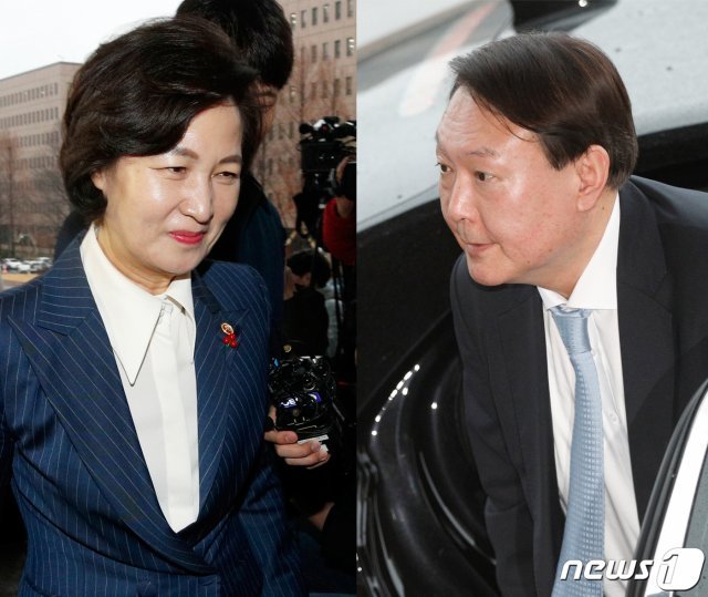 추미애 법무부 장관(왼쪽)과 윤석열 검찰총장. 2020.1.7/뉴스1 © News1