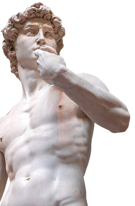 인간의 육체는 아름다움이 아니라 기능을 위해 설계되었지만 모든 기능을 뛰어넘는 아름다움을 지녔다. 성경의 소년 영웅을 묘사한 미켈란젤로의 대리석상 ‘다비드’(1504년). 게티이미지코리아