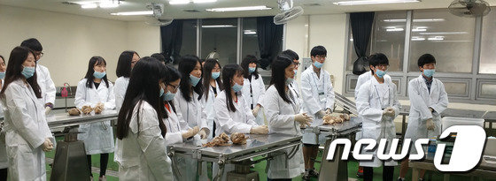 모 대학의 전공체험’에 참여한 고교생들이동물병원에서 심장해부학 실습에 대한 설명을 듣고 있다/뉴스1