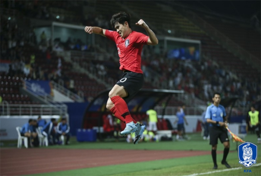 U-23 한국 축구대표팀 이동경의 골 세레머니. 사진제공｜KFA